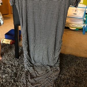 Black and white striped maternity midi dress